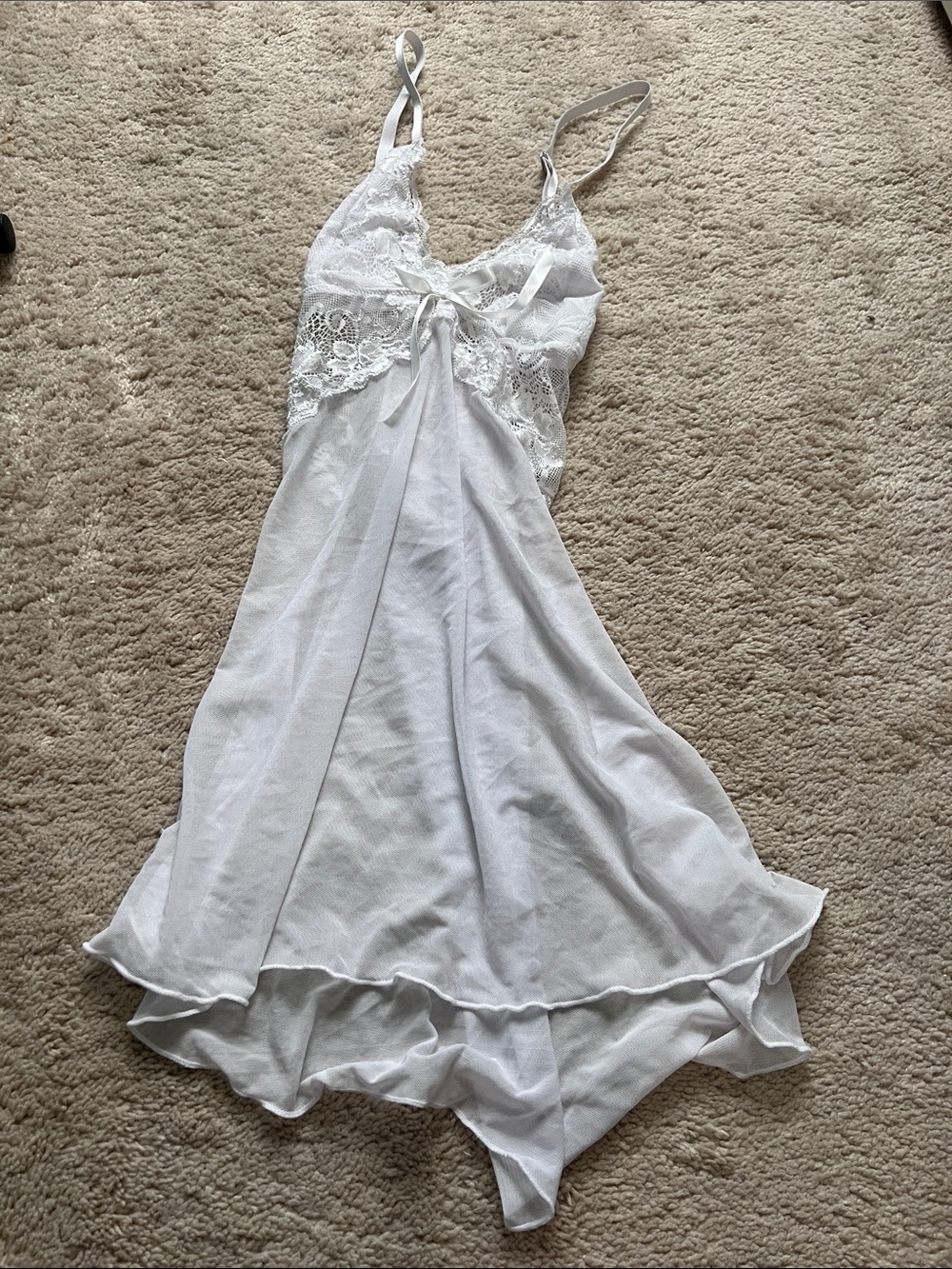 White Lace Trim sheer Slip Dress & matching robe